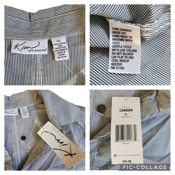Kim Rogers black white striped collared 3/4 sleeve career top sz XL - Picture 16 of 16